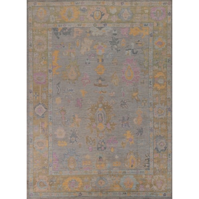 Hand Knotted Oriental 100% Wool Carpet Transitional All-Over Greys & Charcoal Oushak Area Rug - 9' 3'' X 7' 9''