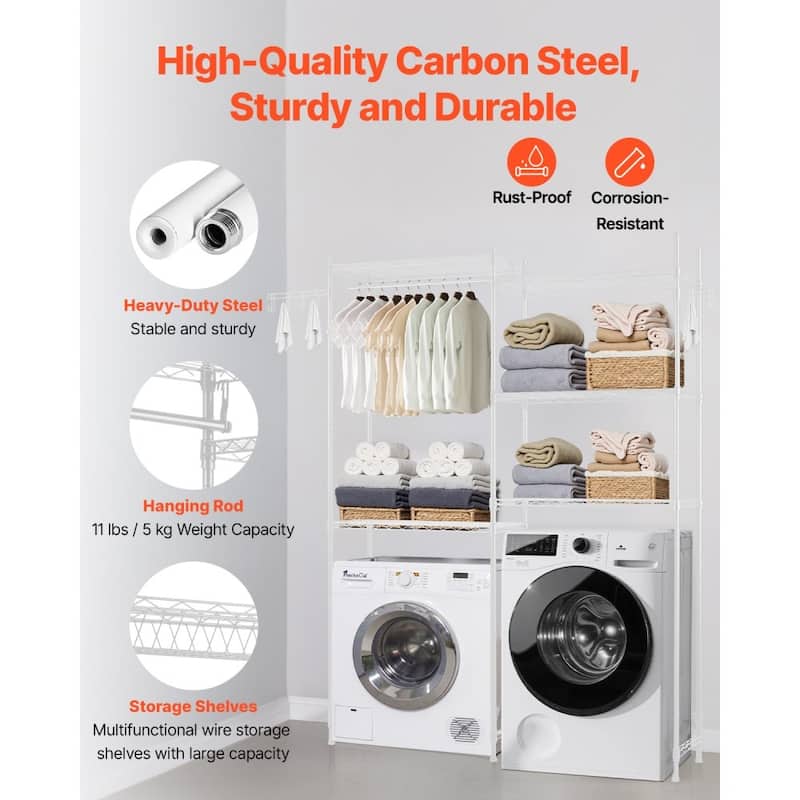 Adjustable Laundry Room Storage Shelf Over Washer and Dryer Sturdy Carbon Steel Organizer Rack