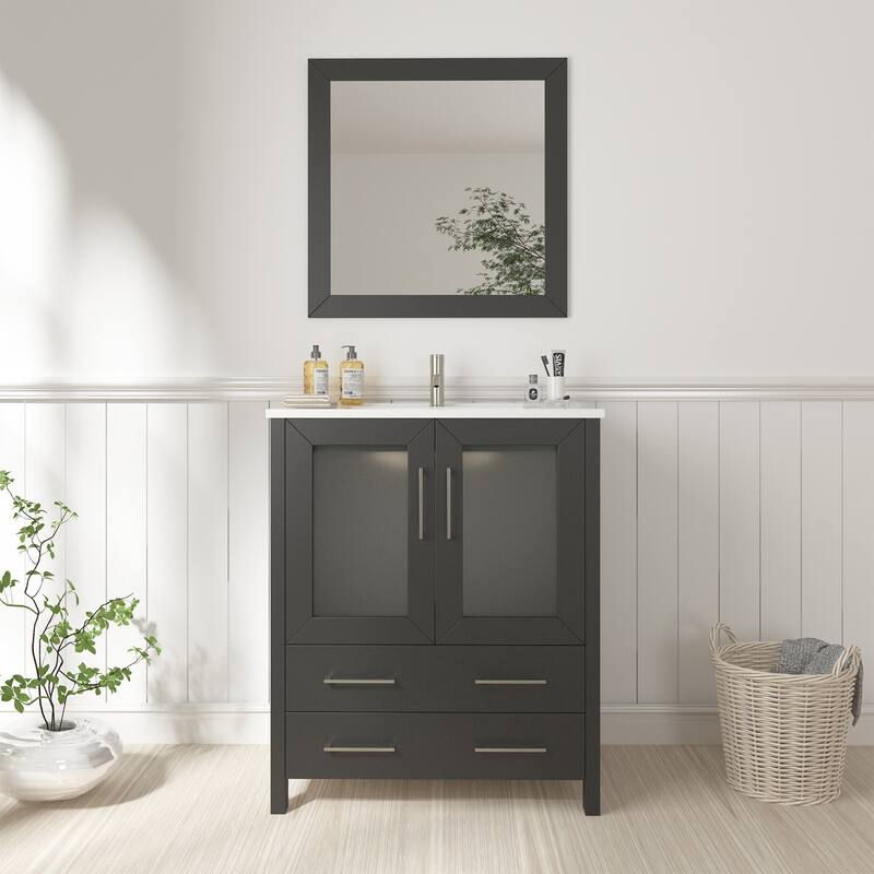Vanity Art 24-Inch Single Sink Bathroom Vanity Set 2 Drawers, 1 Cabinet, 1 Shelf, Soft-Closing Doors with Free Mirror - Espresso