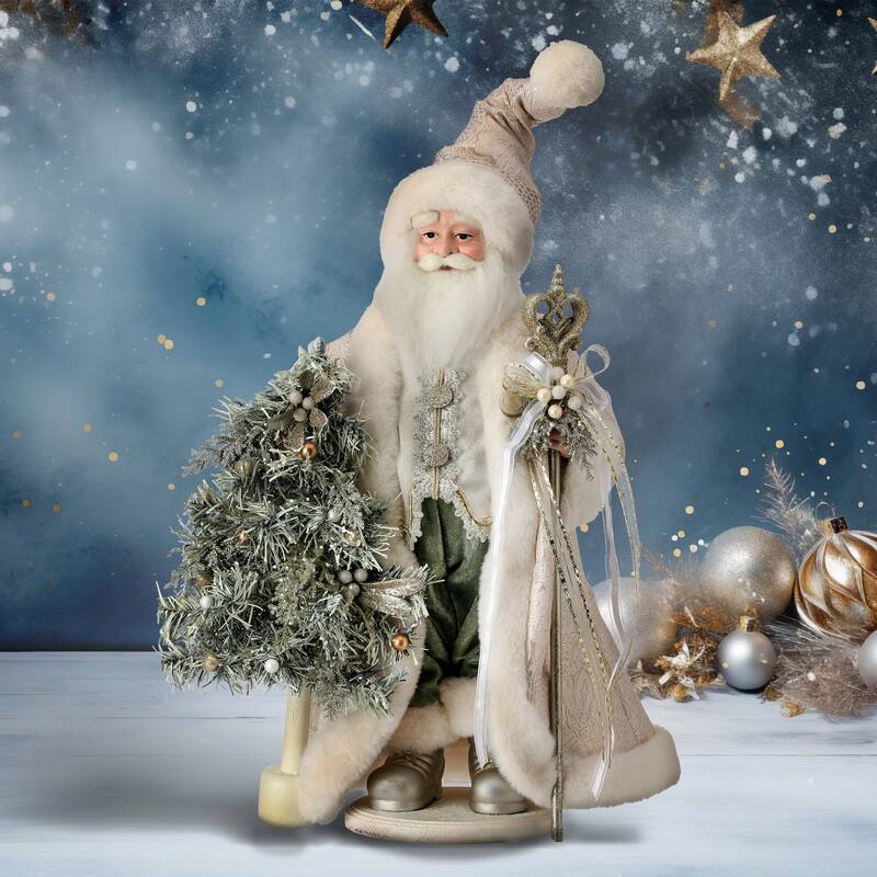 21" Fabric Mint Julep Santa With Tree On Base