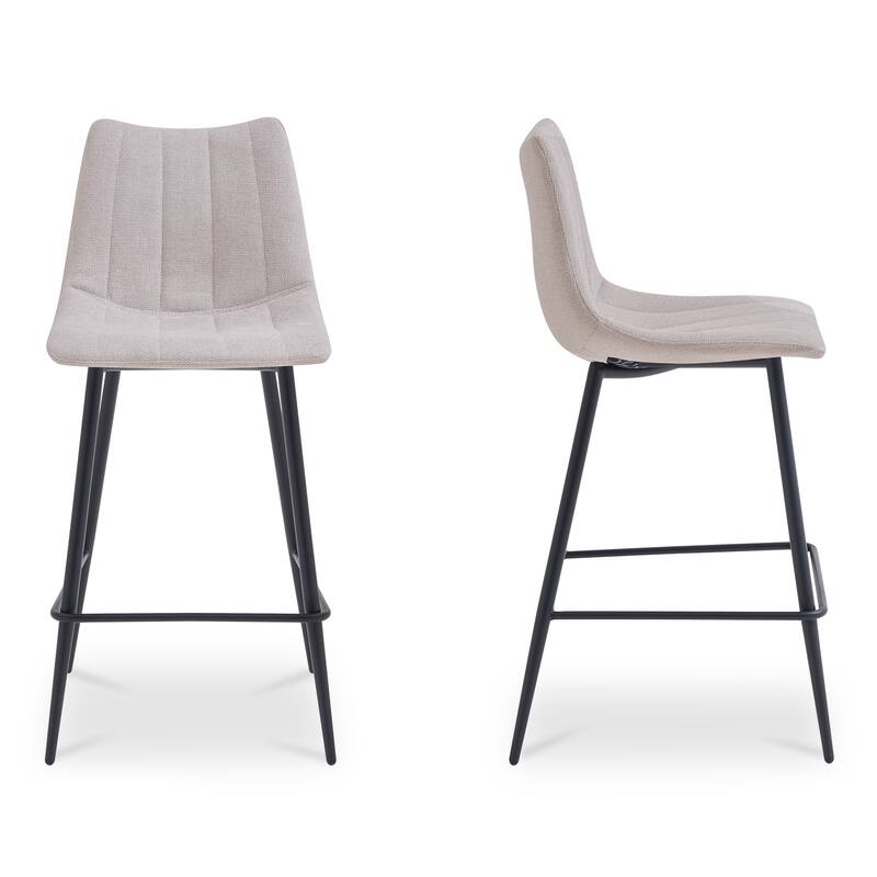NADAAL STUDIOS Florian Counter Stool, Curved Back with Vertical Stitching and Steel Tapered Legs, Beige