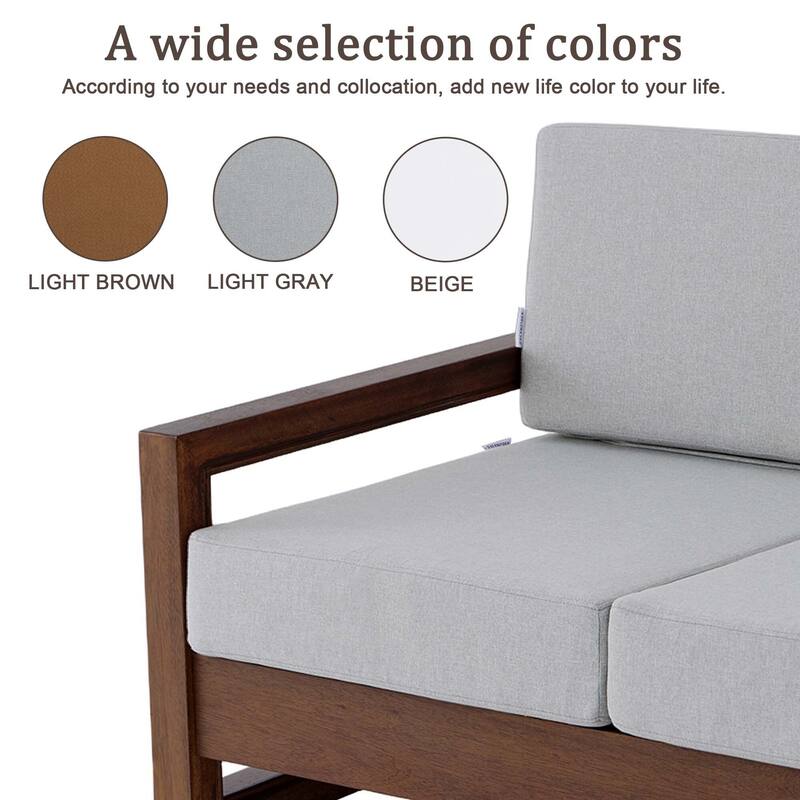 Teak Wood Cushioned Outdoor Patio Loveseat Set with Side Table