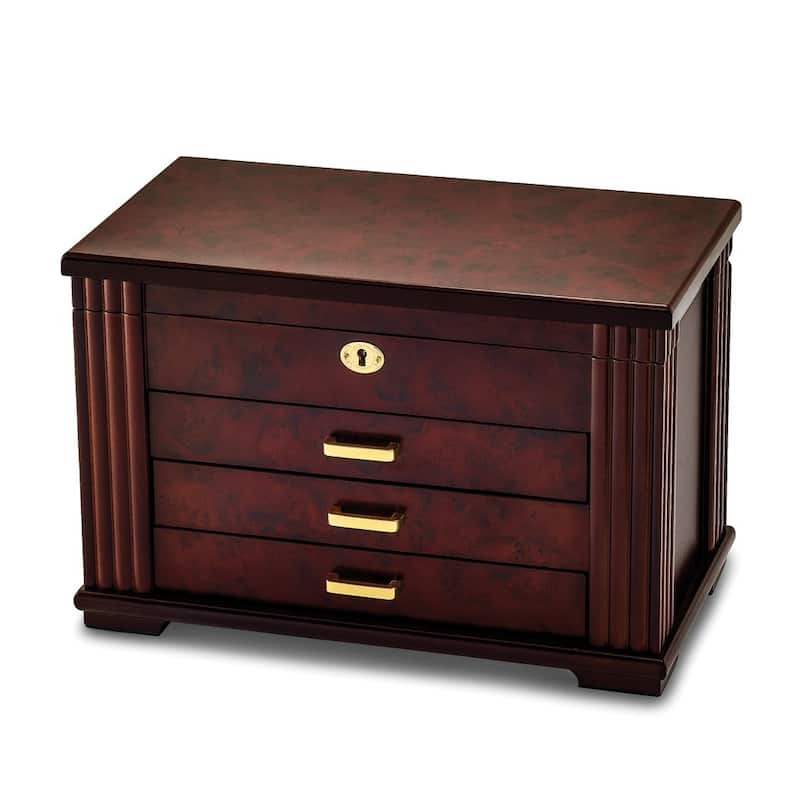 Curata Luxury Giftware Matte Rosewood Burl Veneer 3-Drawer Locking Wooden Jewelry Box