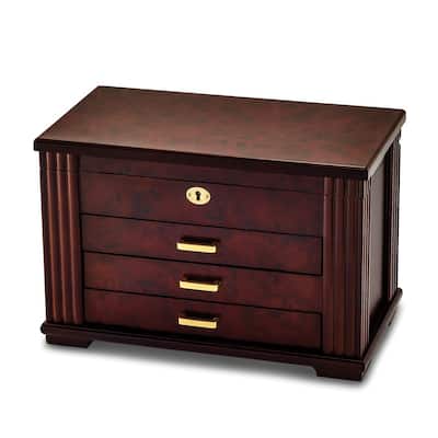 Curata Luxury Giftware Matte Rosewood Burl Veneer 3-Drawer Locking Wooden Jewelry Box