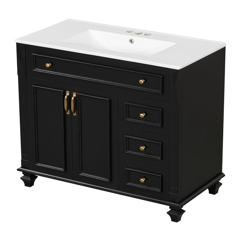 GDFStudio - Oliver Bennett 36-Inch Freestanding Bathroom Vanity with Flip-Out Storage and Refined Wood