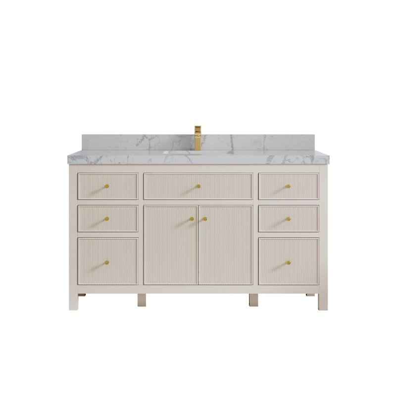 Willow Collections 60 in W x 22 in D Sonoma Free Standing Reeded Single Sink Bathroom Vanity with Countertop