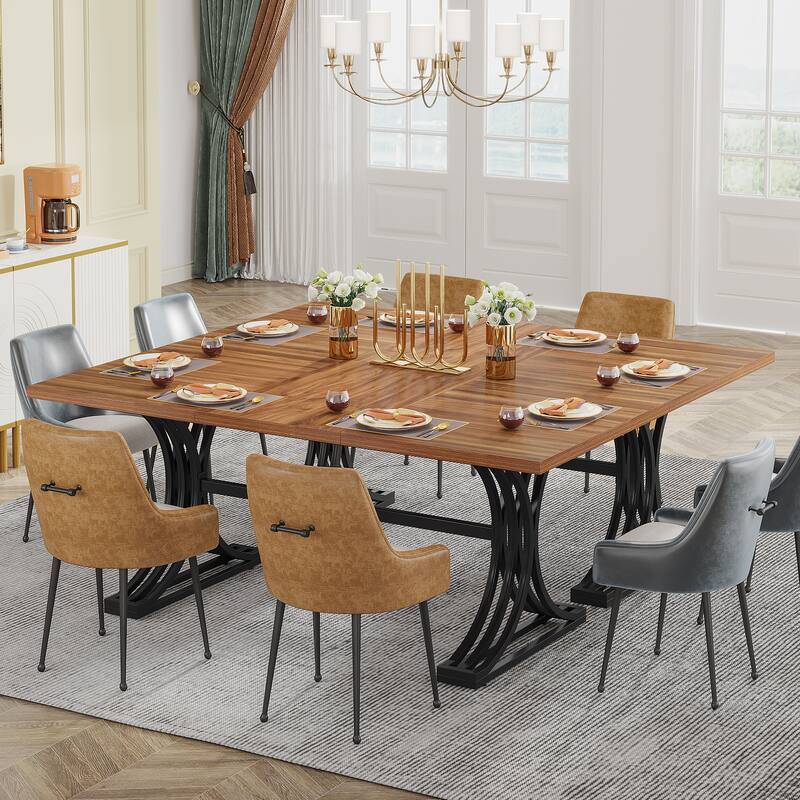 63-Inch Large Rectangular Dining Table, Modern Faux Marble Kitchen Table for Dining Room