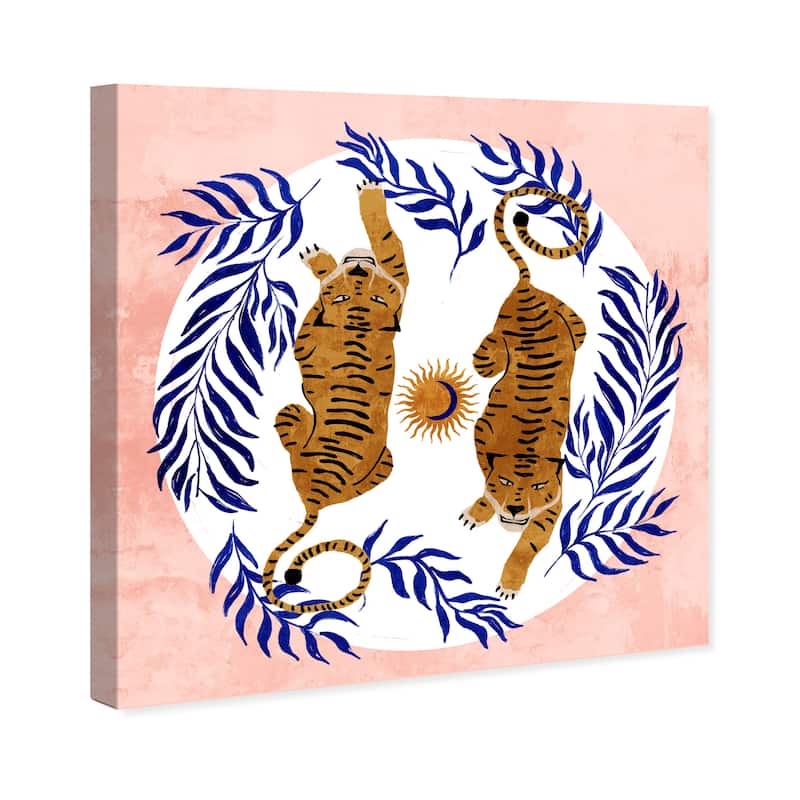 Wynwood Studio Canvas Animals Seeing Double Tigers Pink and Light Pink Bohemian & Eclectic Wall Art Canvas Print