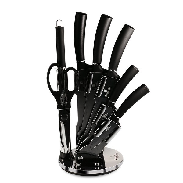 Berlinger Haus 8-Piece Knife Set w/ Acrylic Stand, Black Collection. Opens flyout.
