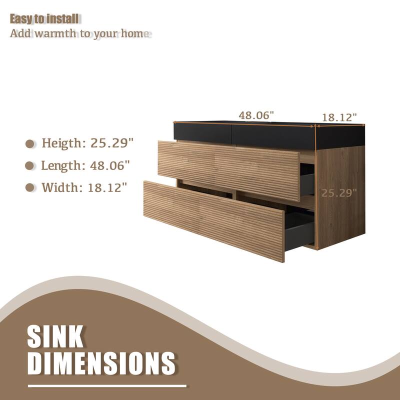 Wall Mounted Bathroom Vanity with Solid Surface Sink and Soft Drawers