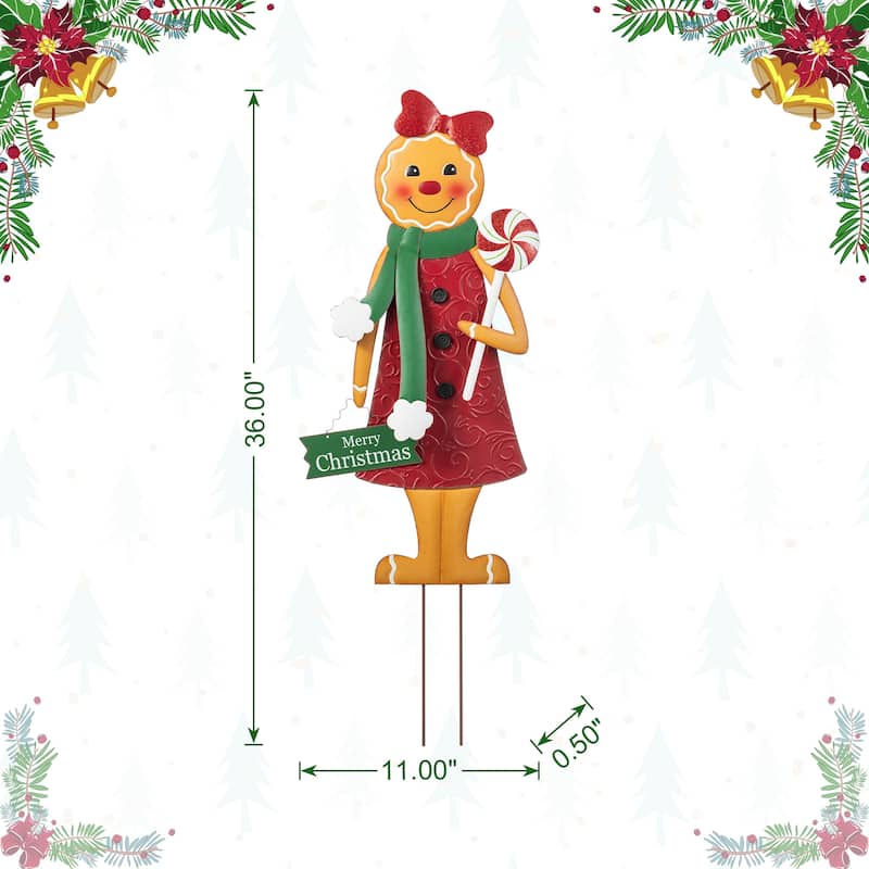 Glitzhome 36"H Metal Christmas Gingerbread Man Yard Stake Porch Decor - Multi