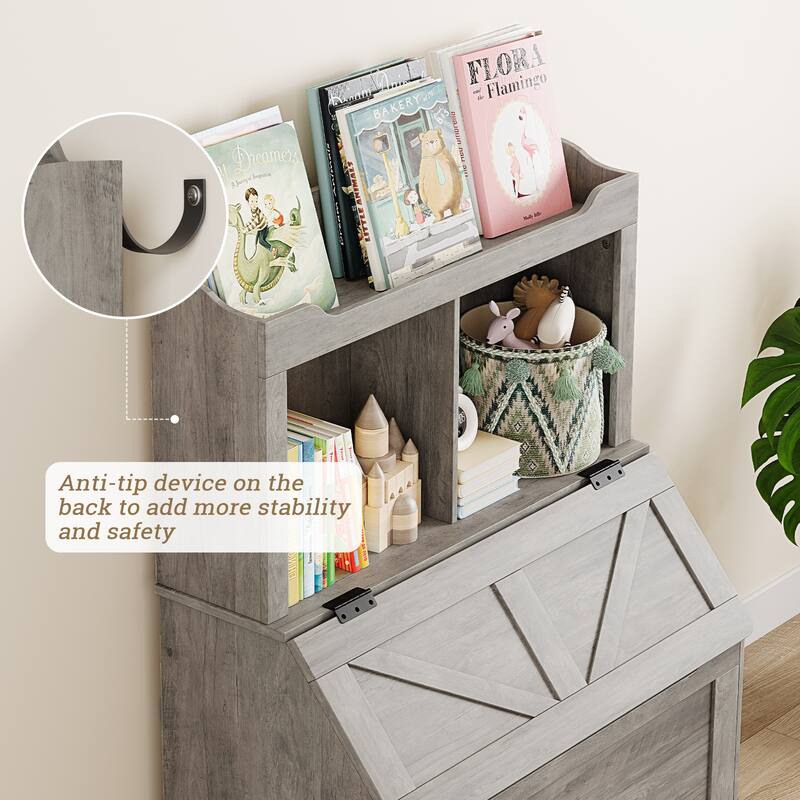 Kids Bookshelf, Toy Storage Organizer with Flip-Top Lid and Cubby
