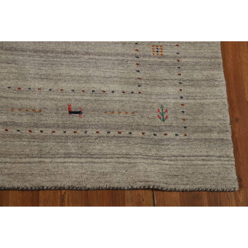 Hand Knotted Oriental 100% Wool Carpet Tribal Animal Pictorial Beige & Ivories Gabbeh Area Rug - 7' 9'' X 5' 1''