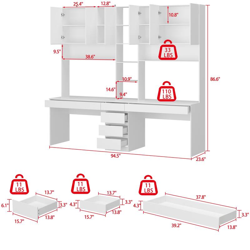 2-Seater Gaming and Work Desk with Shelving Functional Home Furniture