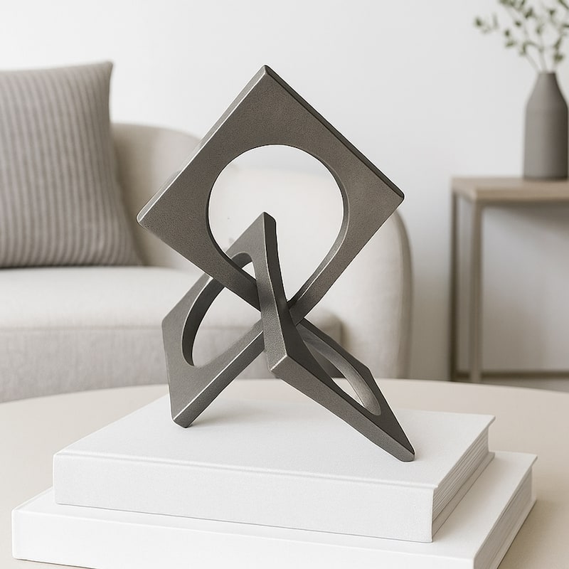 Decorative Handmade Aluminum 8.5 inch Square Sculpture - 6 x 7 x 8.5 in - Nickel