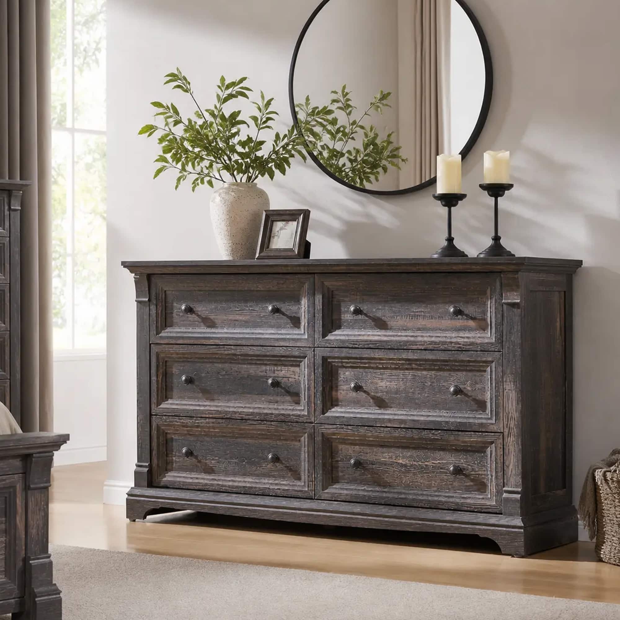 Farmhouse 6-Drawer Dresser for Bedroom, Wood Rustic Chest of Drawers