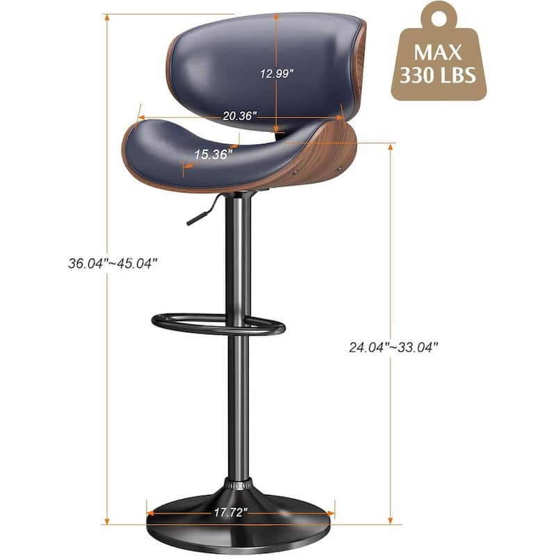 Bar Stools Adjustable Height Swivel Faux Leather Armless Barstools