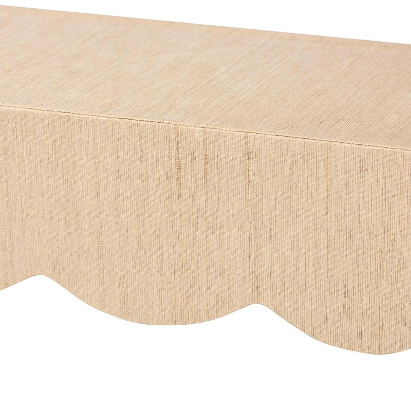 Mason Natural Grasscloth Console Table - Two-Tier Entryway Table with Scalloped Apron, Modern Coastal Accent Table