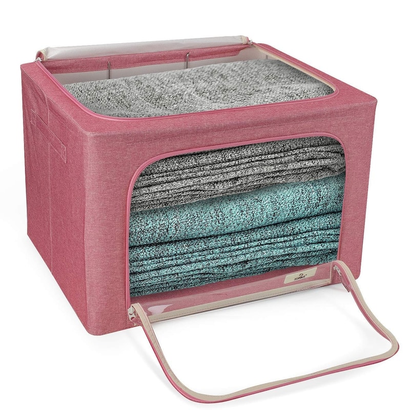 Storage Bins, Foldable Stackable Container Organizer Set with Large Window & Carry Handles