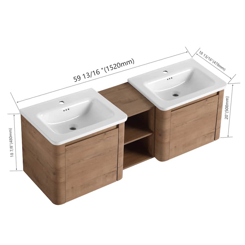 BNK 24''/28''/36''/40''/60''/68'' Bathroom Vanity With Sink, Floating Bathroom Vanity with Soft Close Doors and Shelf
