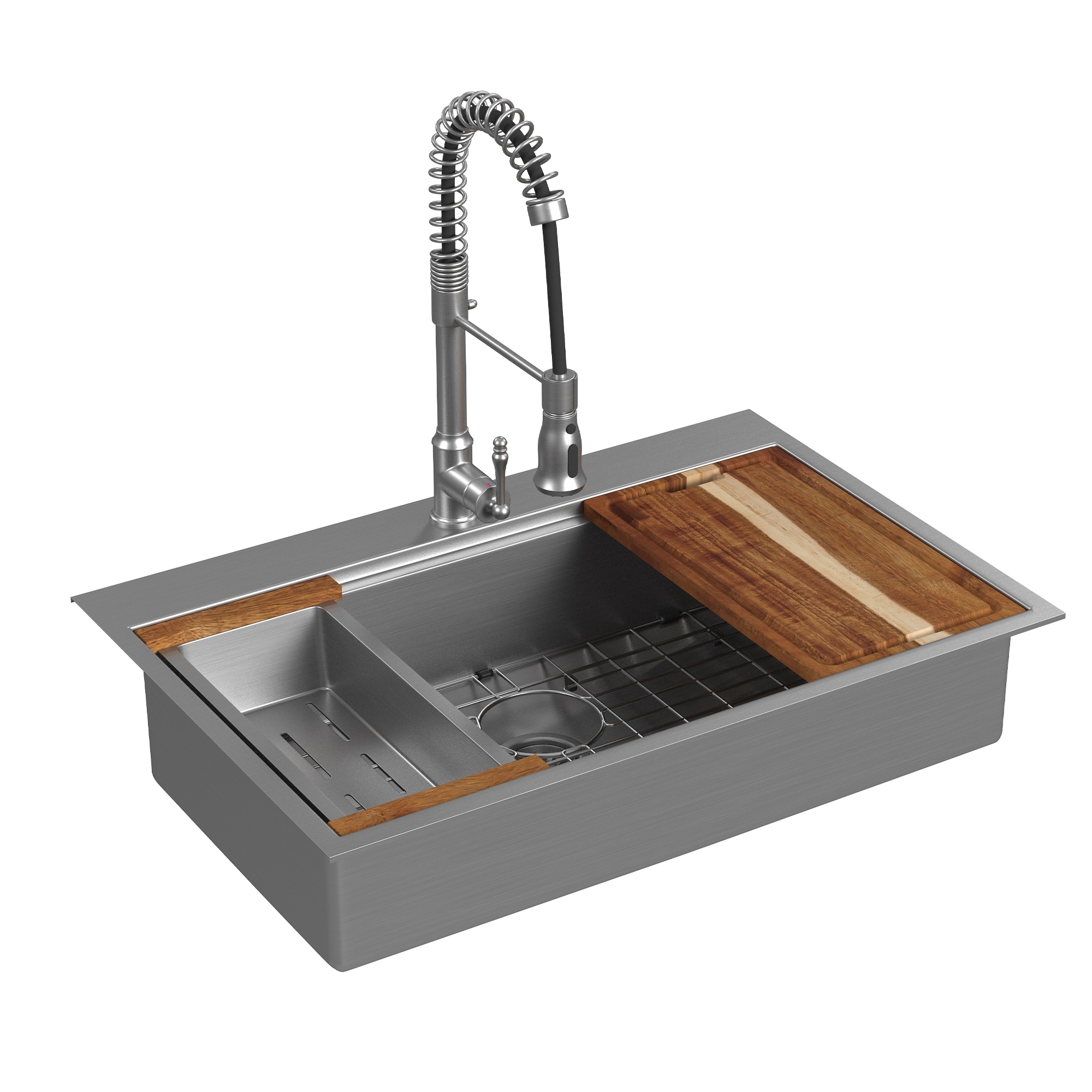 Santa Cruz Drop-In Single Bowl 31 in. Single Bowl Workstation Sink with Spring Neck Faucet