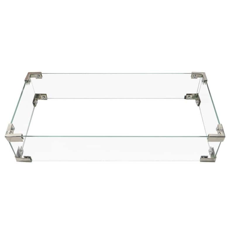 43" Propane Gas Fire Pit Table, 60000 BTU Rectangular Open Weave Wicker Fire Pit with Glass Wind Guard