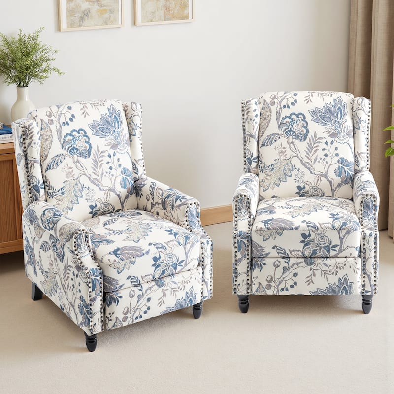 UIXE 2 Set Roderich Farmhouse Floral Print Push Back Recliner Chair