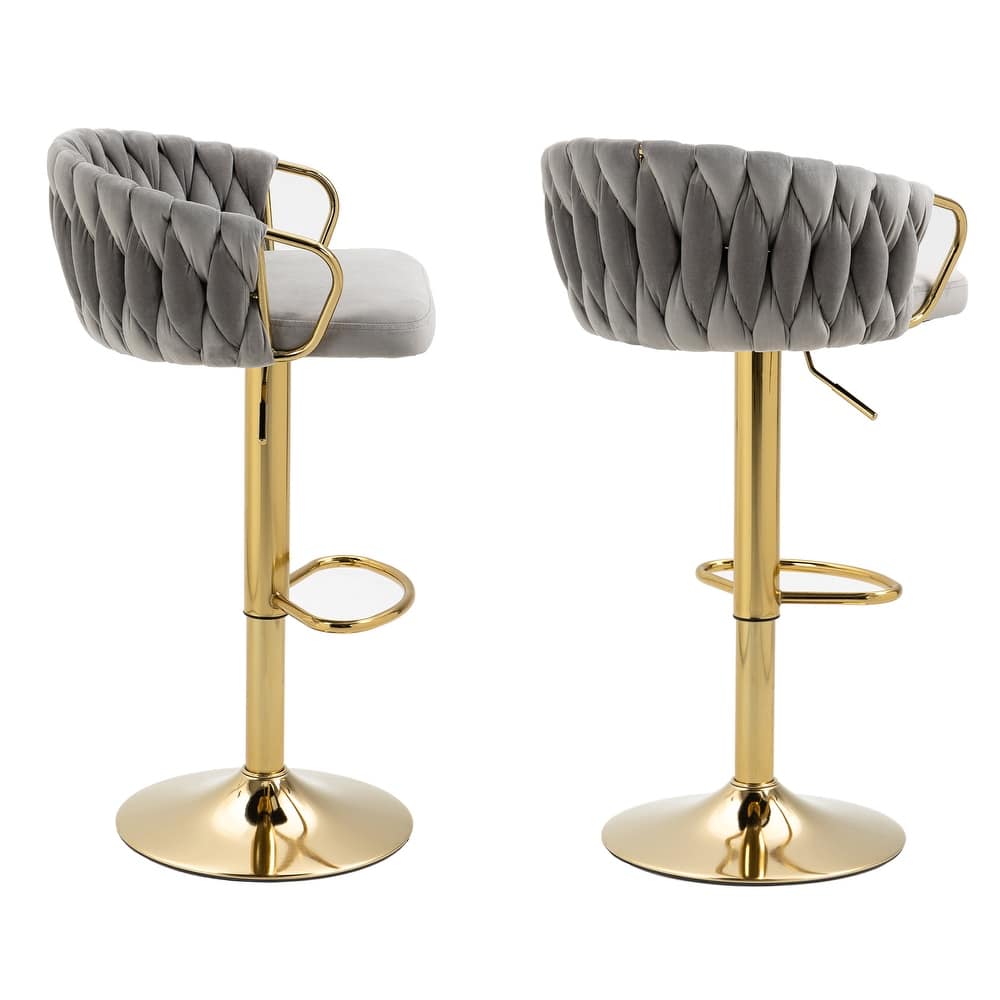 Set of 4 Bar Stool Adjustable Height Swivel Velvet Woven