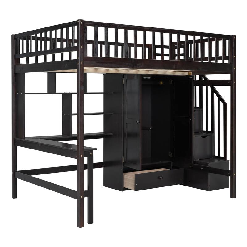 Loft Bed with Bookshelf, Drawers, Desk and Wardrobe