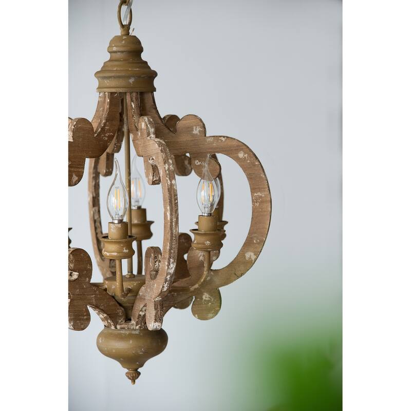Farmhouse Chandelier, 6-Light Wood Chandelier Pendant Light Fixture with Adjustable Chain for Dining Room Living Room Entryway