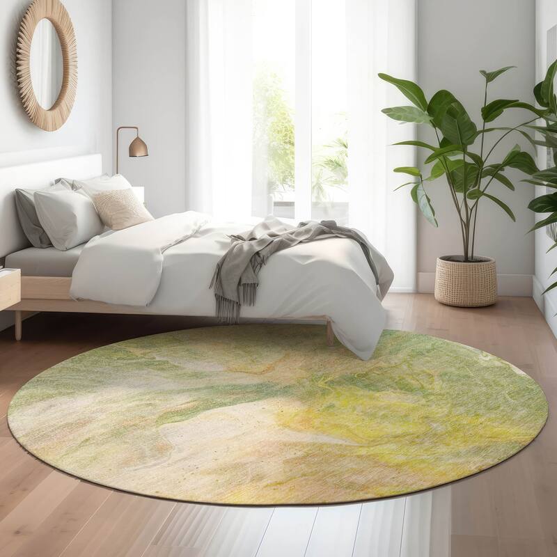 Premium Washable Super Soft Contemporary Splash Mayfield Rug - Green - 8' x 8' - Round