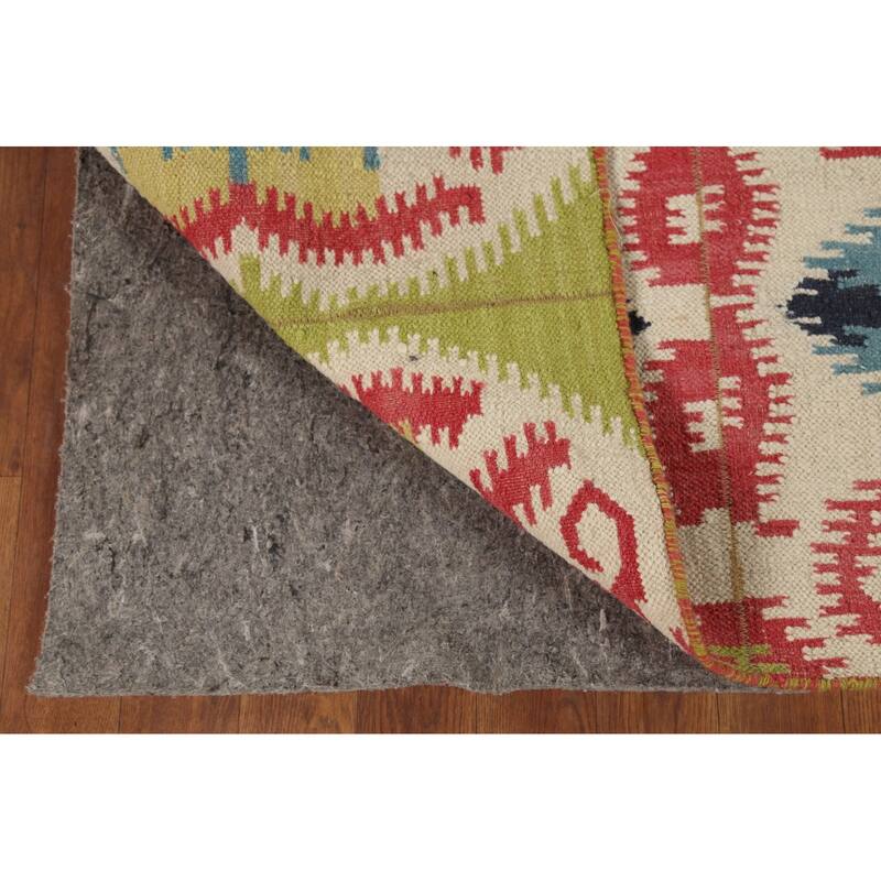 All-Over Kilim Indian Area Rug Flatweave Wool Carpet - 5'8"x 8'10"