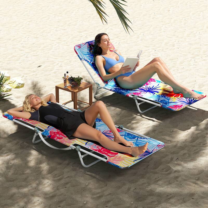 Gymax 2 Pieces Outdoor Folding Chaise Lounge 5-position Lay Flat Beach