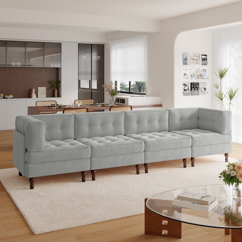 Madison Oversized Upholstered Corduroy Modular Sectional Sofa - Light Grey-4 Piece