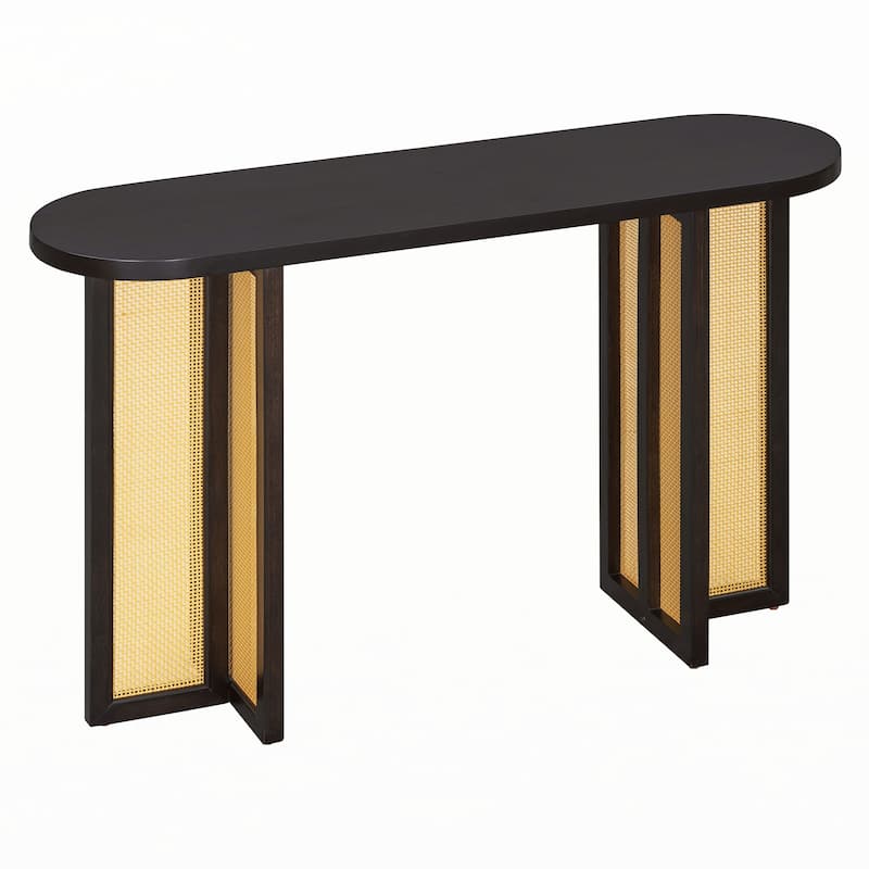Farmhouse Rattan Console Table Entryway Table,Espresso