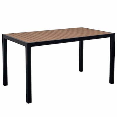 HIGOLD 6478 Auto Outdoor Dining Table, Aluminum Frame, Brown Plastic wood, Black