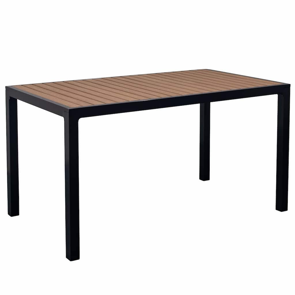 HIGOLD 6478 Auto Outdoor Dining Table, Aluminum Frame, Brown Plastic wood, Black