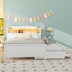preview thumbnail 3 of 12, Full Platform Kids Bed with LED Storage Headboard, Twin Size Trundle, and 3-Drawers for Extra Storage and Convenience, White