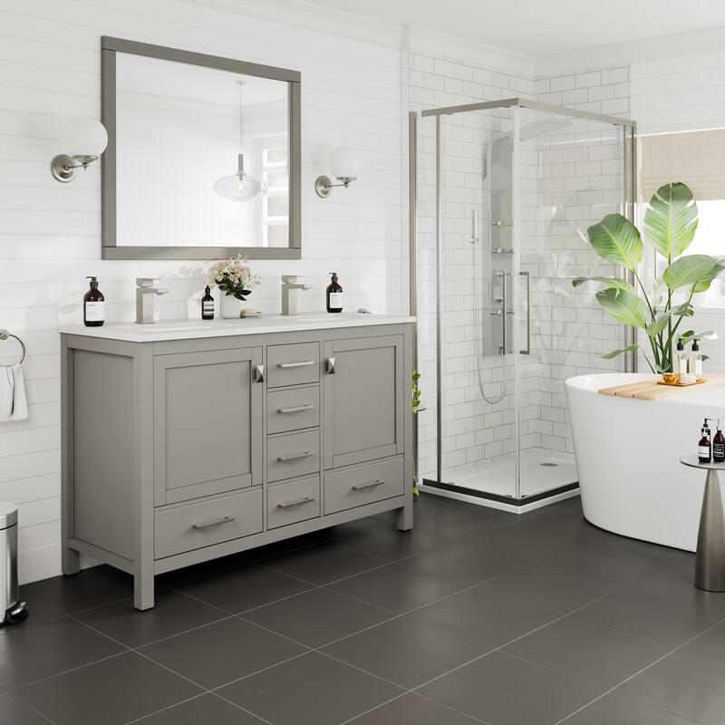 Eviva London 48" x 18" Gray Transitional Double Sink Bathroom Vanity w/ White Carrara Quartz Top
