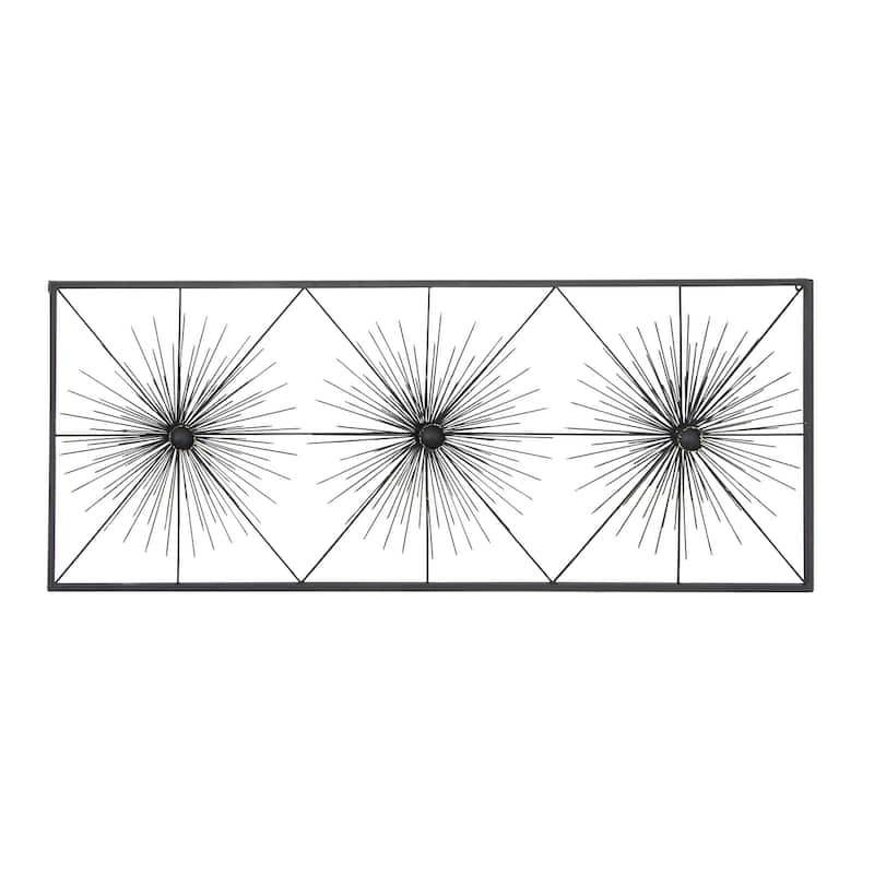 Metal Starburst Sea Urchin Home Wall Decor with Black Frame - Black - Roche River Decor - Black - 59"W, 24"H