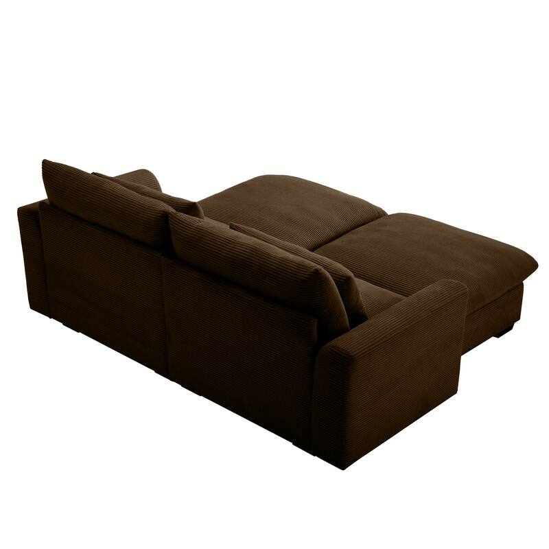 Corduroy Loveseat Sofa Couch with Storage Ottomans, Modern Sectional 2 Seater Sofa with Deep Seat, Pillows for Small Spaces