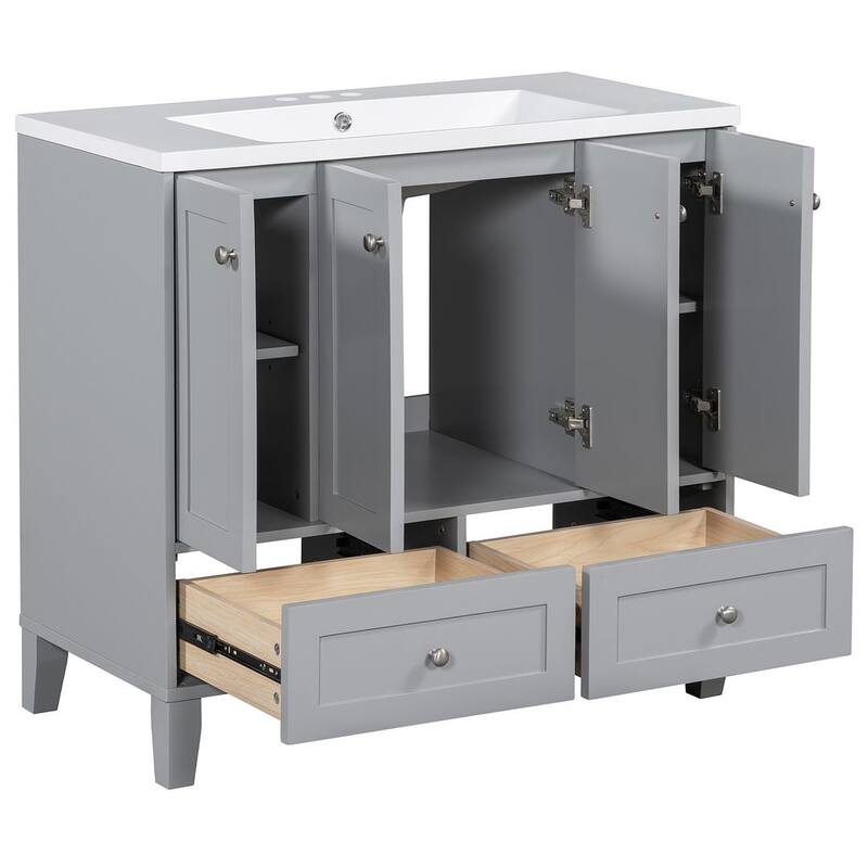 36'' Bathroom Vanity with Sink Set, Solid Wood Frame Bathroom Storage Cabinet, Freestanding Vanity Set