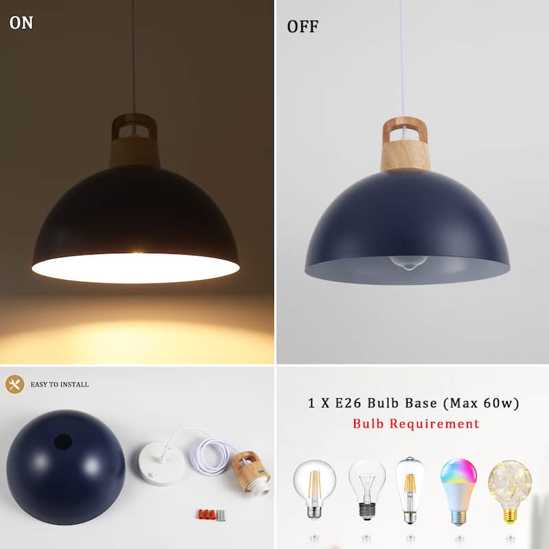 1-Light Pendant Light with Dome Shape, Classic Semi Flush Mount Chandelier for Dining Room Living Room Bedroom Kitchen