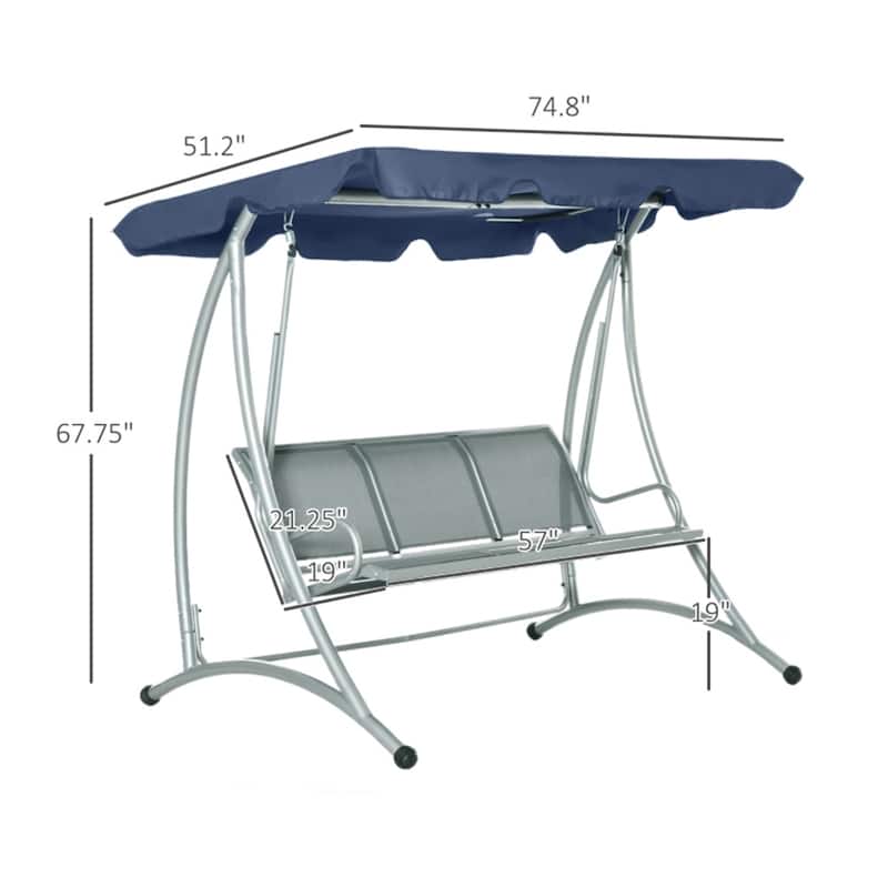 Outdoor Patio Swing Chair for 3 Adults with Adjustable Canopy