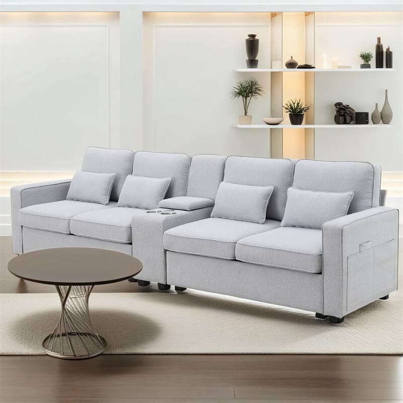 Modern Linen Fabric Sofa with 2 USB Ports Wired or Wirelessly Charged