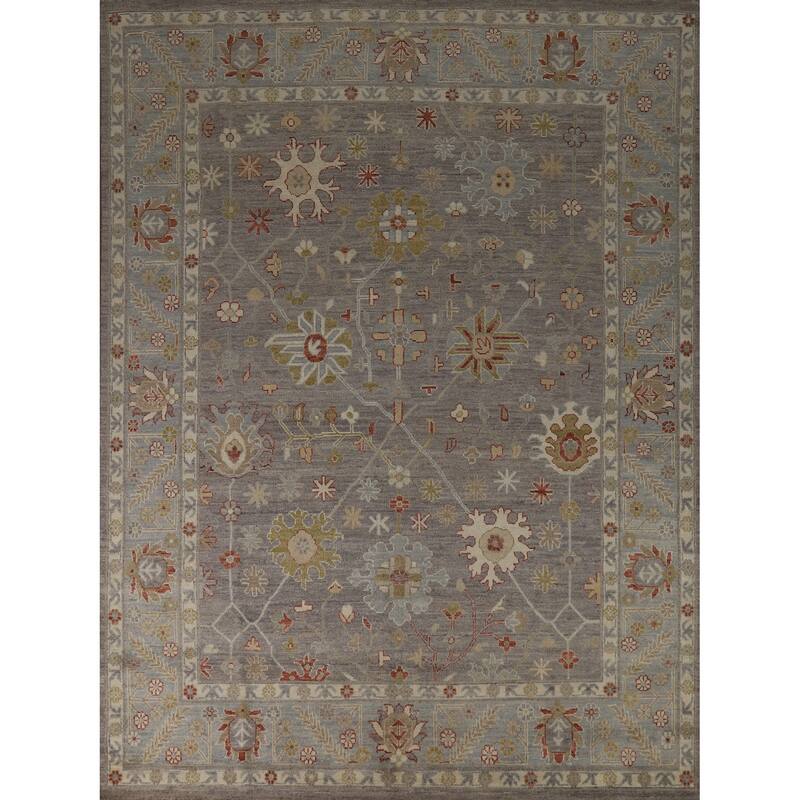 Hand Knotted Oriental 100% Wool Carpet Transitional All-Over Greys & Charcoal Oushak Area Rug - 9' 10'' X 7' 11''