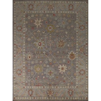 Hand Knotted Oriental 100% Wool Carpet Transitional All-Over Greys & Charcoal Oushak Area Rug - 9' 10'' X 7' 11''