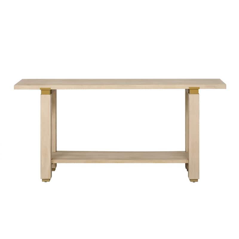 62.9'' Contemporary Minimalist Console Table, Solid Wood Entry Sofa Table Featuring Metal Accents And Built-In Shelf.