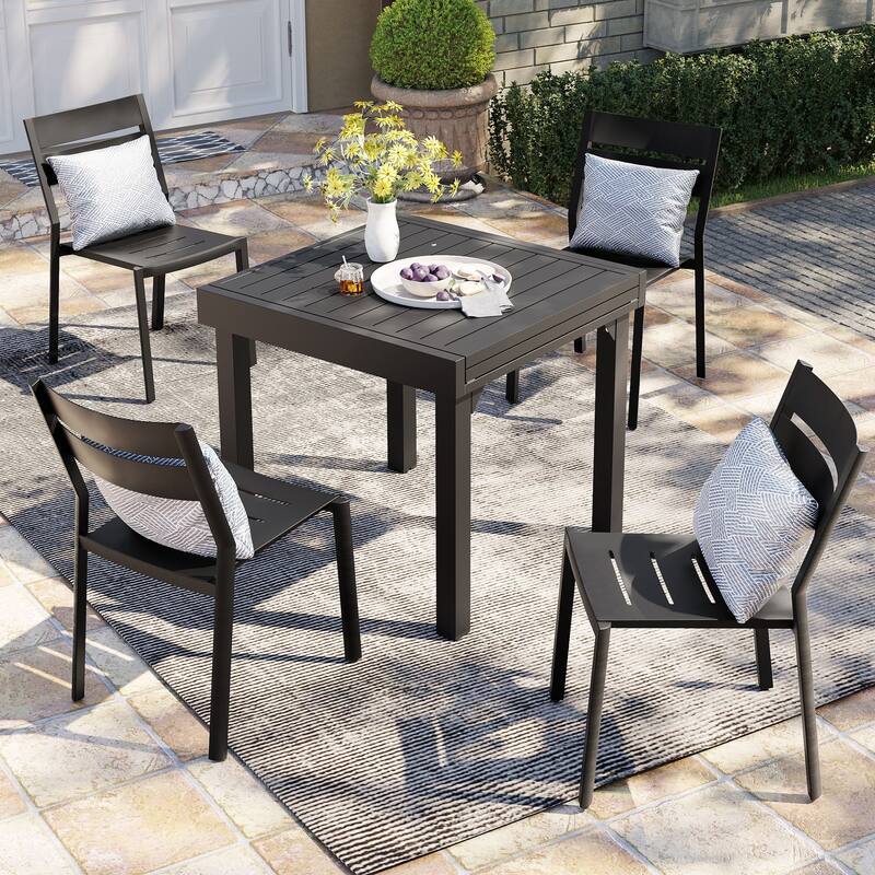 Pellebant Outdoor Stackable Aluminum Dining Chairs - 15.2 in W * 17.3 in D * 32.2 in H - Black-4PCS