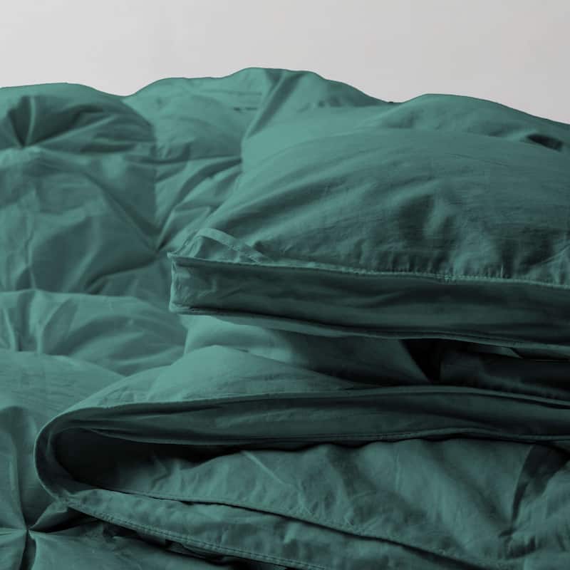 All Season 100% Cotton White Goose Feather Down Comforter with Pinch Pleat Design